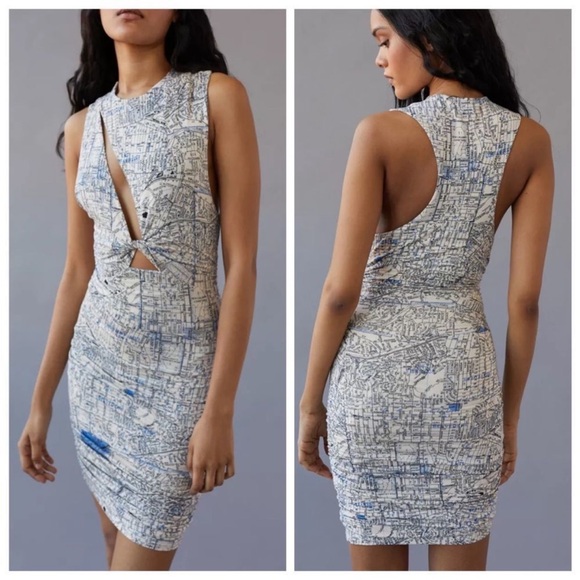 Urban Outfitters Dresses & Skirts - NWOT Urban Outfitters Amaya twist Y2k newspaper print bodycon cut out mini dress